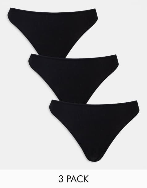ASOS DESIGN - Set van 3 geribbelde tanga's in zwart - view 1