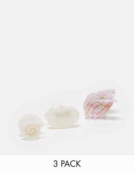 ASOS DESIGN - Set van 3 haarclips met schelpen in multi