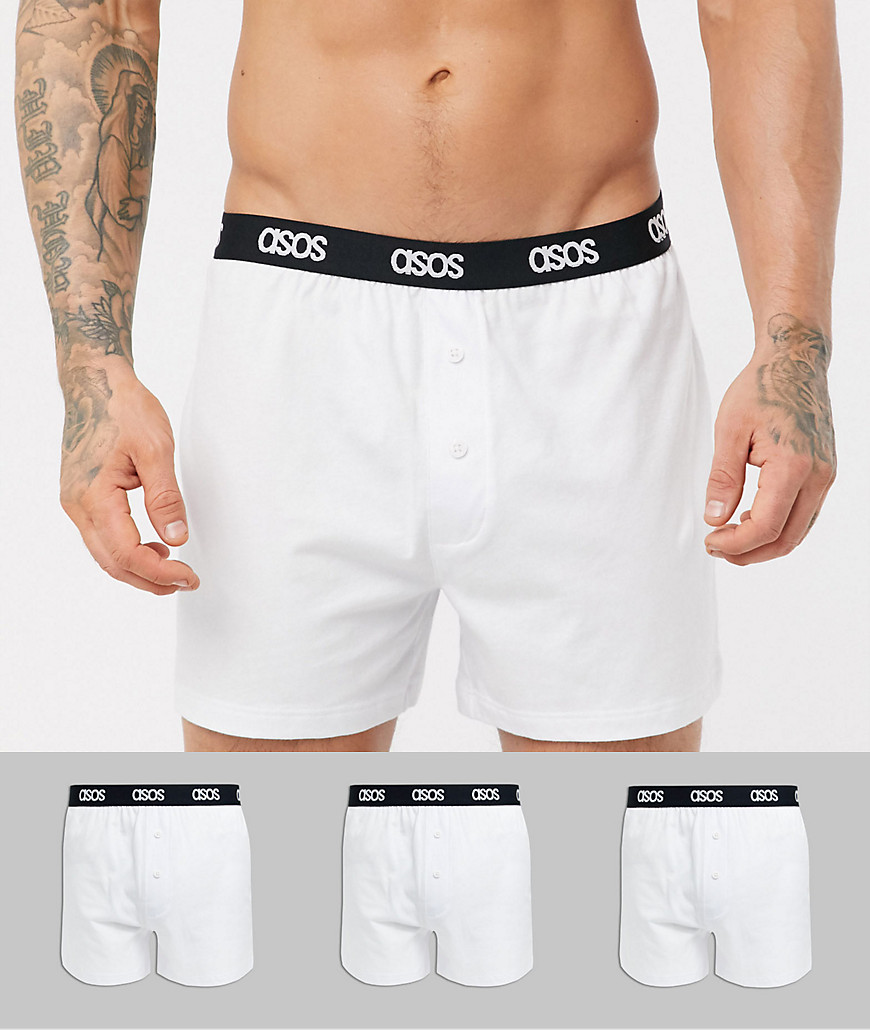 ASOS DESIGN - Set van 3 jersey boxers in wit met tailleband met logo