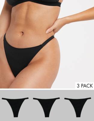 ASOS DESIGN - Lot de 3 strings basiques en coton forme tanga-Noir Noir