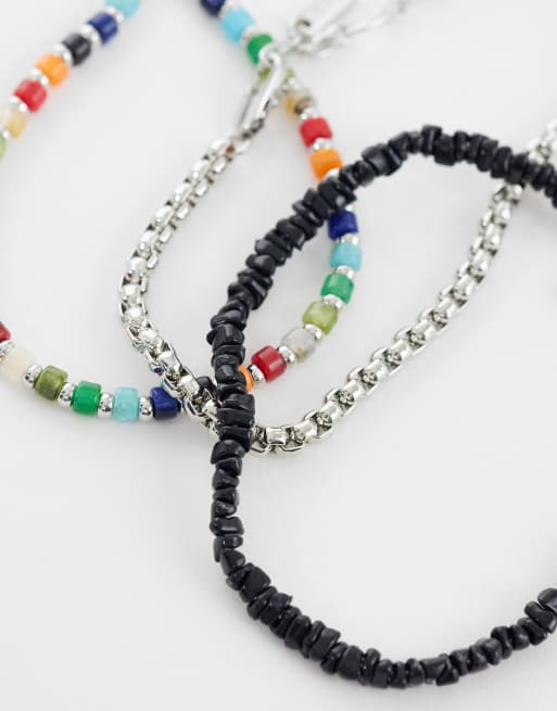 ASOS DESIGN - Set van 3 kralen- en schakelarmbanden in multi, 2 van 3