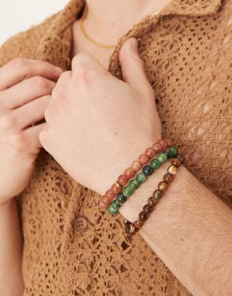 ASOS DESIGN - Set van 3 kralenarmbanden in aardetinten - view 1
