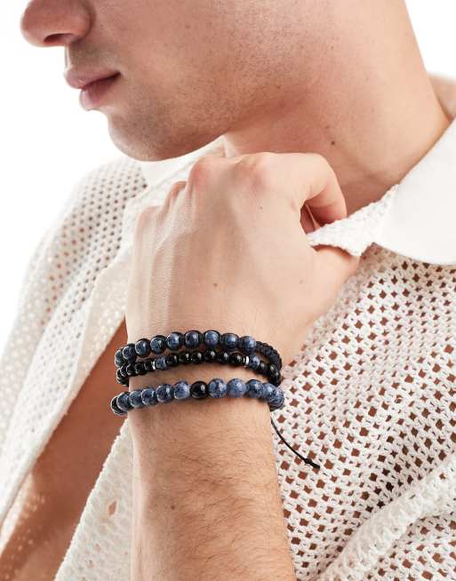 ASOS DESIGN - Set van 3 kralenarmbanden in marineblauw