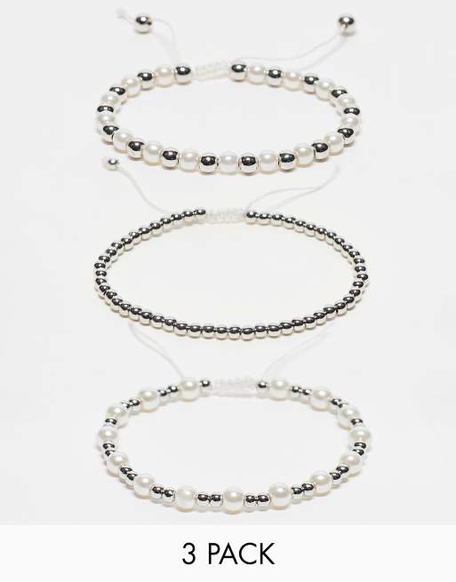 ASOS DESIGN - Set van 3 kralenarmbanden met imitatieparels en in zilverkleur 