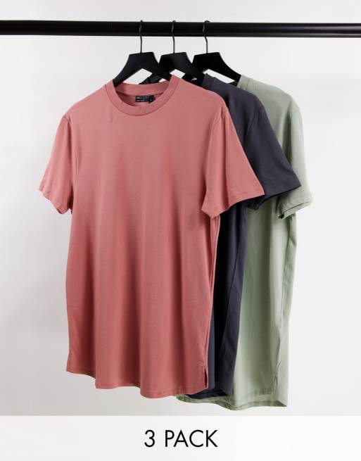 ASOS DESIGN - Set van 3 lange T-shirts met zijsplitten - MULTI