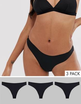 ASOS DESIGN - Set van 3 naadloze strings-Zwart Zwart