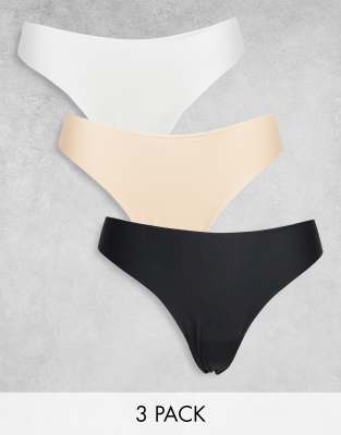 ASOS DESIGN - Set van 3 onzichtbare kanten strings in wit, beige en ...