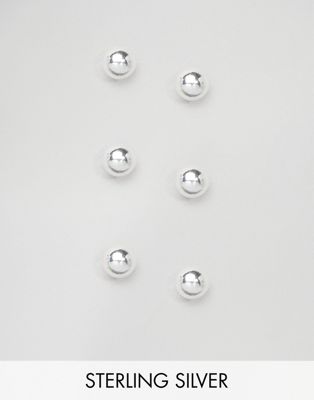 ASOS DESIGN - Set van 3 oorknopjes met bolletje van echt zilver
