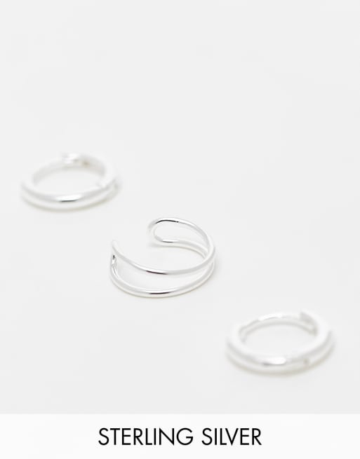 ASOS DESIGN - Set van 3 oorringen en oorcuff van sterling zilver