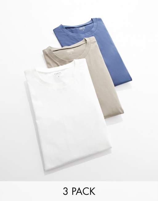 ASOS DESIGN - Set van 3 oversized T-shirts met ronde hals in ecru, taupe en donkerblauw