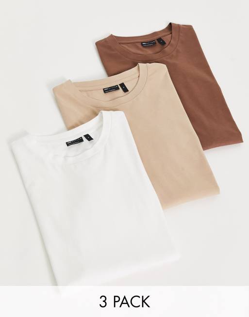 ASOS DESIGN - Set van 3 oversized t-shirts met ronde hals in wit, beige en bruin