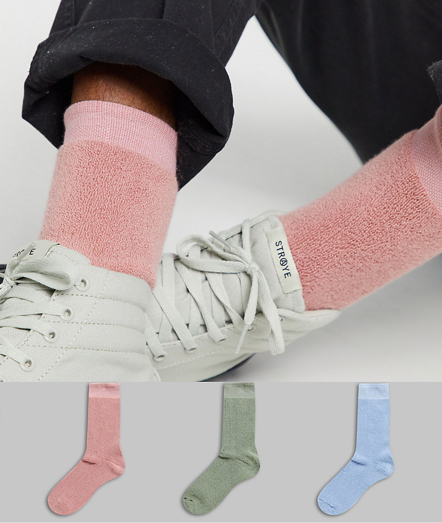 ASOS DESIGN - Set van 3 paar badstof sokken in pastel-Multi