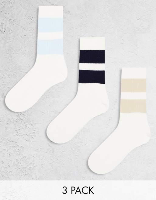 ASOS DESIGN - Set van 3 paar geribbelde enkelsokken in wit