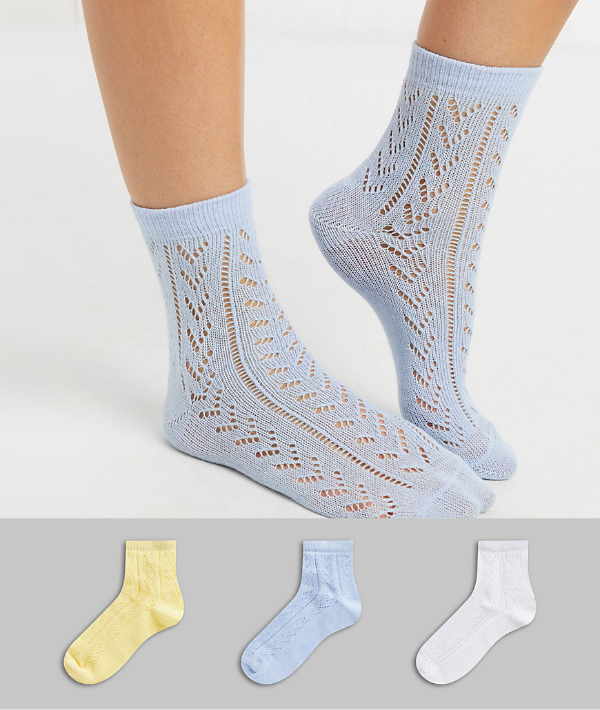 ASOS DESIGN - Set van 3 paar of sokken met motief in pastelkleuren-Multi
