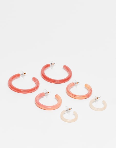 ASOS DESIGN - Set van 3 paar oorringen van hars in aflopend formaat en perzikroze tinten - view 1