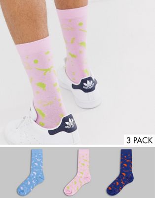 ASOS DESIGN - Set van 3 paar sokken met dinosaurusprint, bespaar-Multi