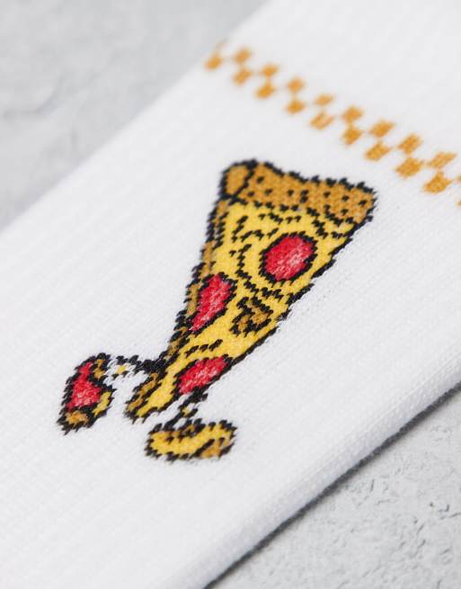 ASOS DESIGN - Set van 3 paar sokken met fastfood-graphics en borduursel in wit, 3 van 3