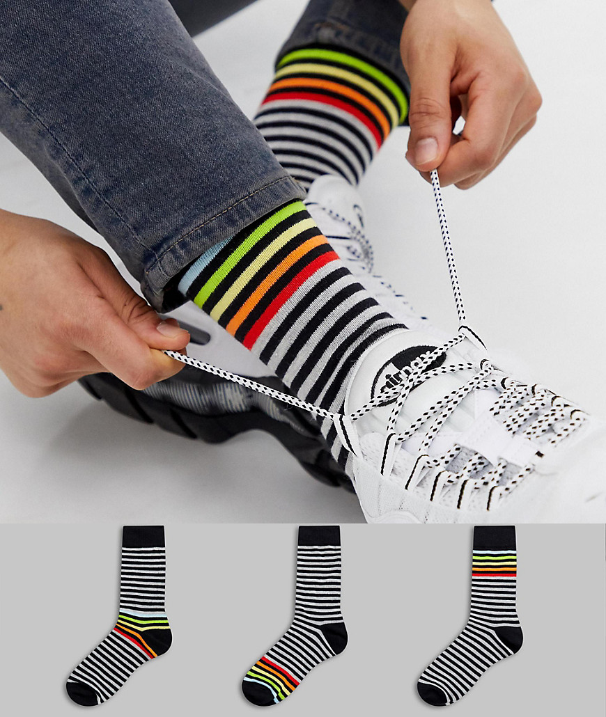 ASOS DESIGN - Set van 3 paar sokken met regenboogstrepen, bespaar-Multi