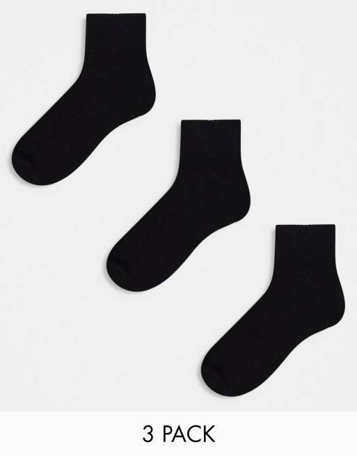 ASOS DESIGN - Set van 3 paar sportsokken met zool van badstof en voetboogsteun in zwart
