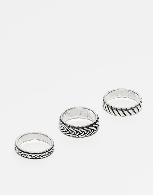 ASOS DESIGN - Set van 3 platte ringen met reliëf in gepolijste zilverkleur