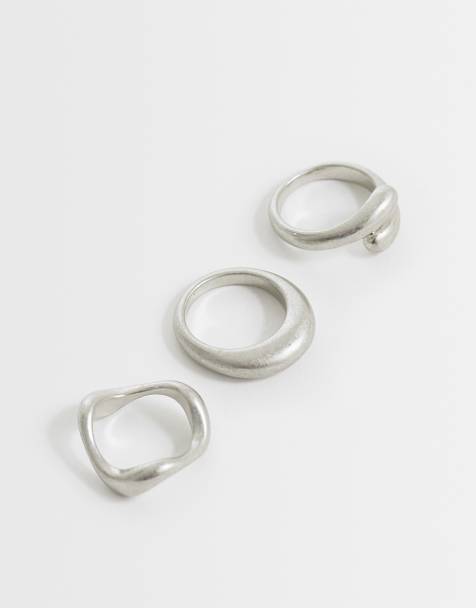 ASOS DESIGN - Set van 3 ringen met gemengd minimalistisch ontwerp in geborsteld zilver - view 1