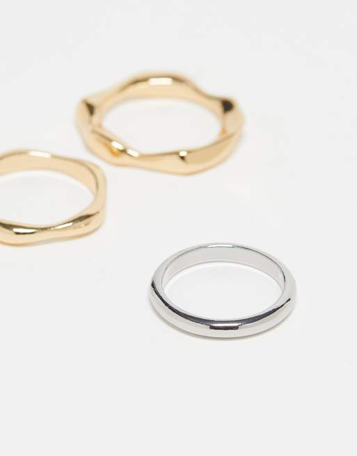 ASOS DESIGN - Set van 3 ringen van gemengd metaal met gesmolten ontwerp, 4 van 4