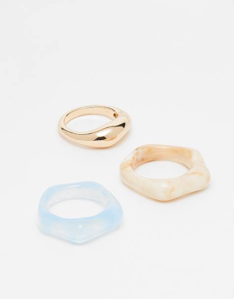 ASOS DESIGN - Set van 3 ringen van gemengde hars en goudkleur - view 1