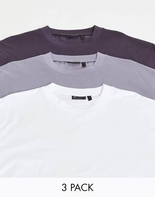 ASOS DESIGN - Set van 3 ruimvallende T-shirts met ronde hals in grijs, wit en antraciet 