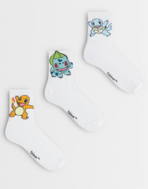 ASOS DESIGN - Set van 3 sokken met grafische Pokemon-print in wit - view 1