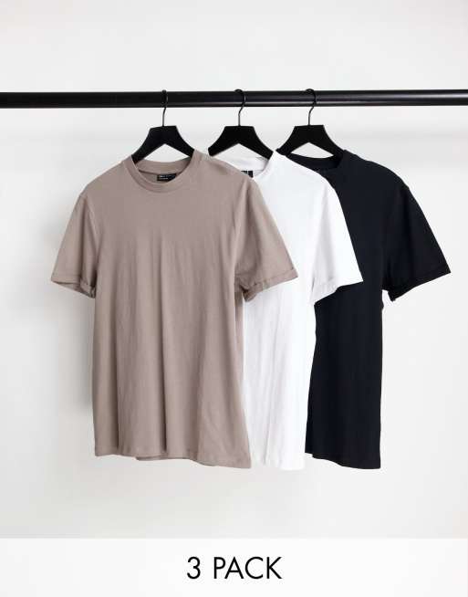 ASOS DESIGN - Set van 3 T-shirts met omgeslagen mouwen in multi 