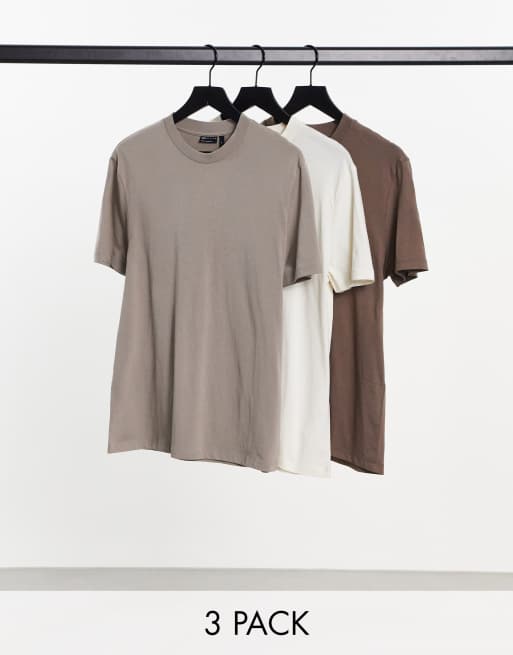 ASOS DESIGN - Set van 3 t-shirts met ronde hals in beige, bruin en wit