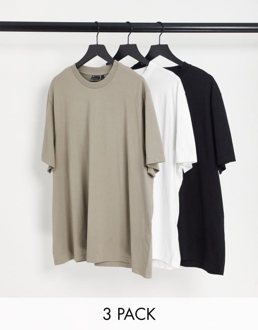 ASOS DESIGN - Set van 3 t-shirts met ronde hals in beige, wit en zwart