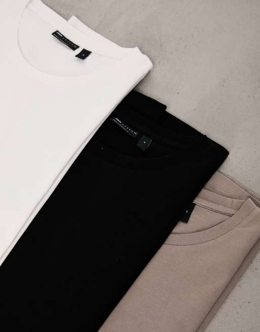 ASOS DESIGN - Set van 3 t-shirts met ronde hals in beige, wit en zwart