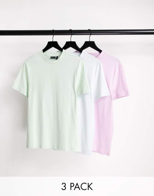 ASOS DESIGN - Set van 3 t-shirts met ronde hals in pastelgroen, lila en roze