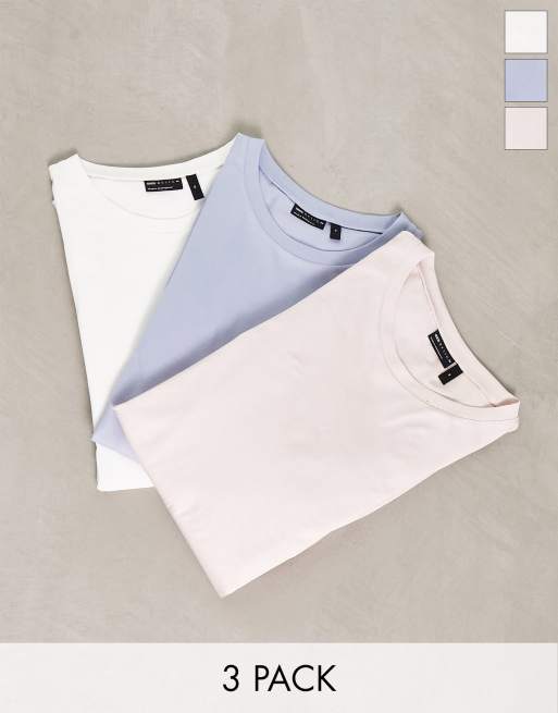 ASOS DESIGN - Set van 3 T-shirts met ronde hals in wit, lila en blauw