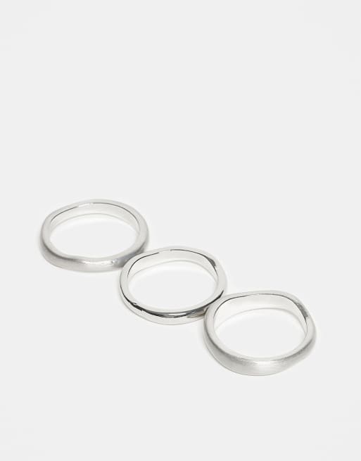 ASOS DESIGN - Set van 3 verschillende geborstelde, gelakte en gesmolten ringen in zilver  , 2 van 3
