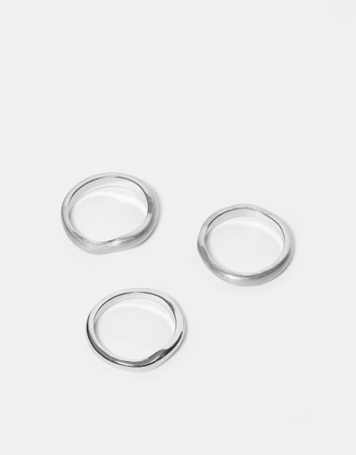 ASOS DESIGN - Set van 3 verschillende geborstelde, gelakte en gesmolten ringen in zilver  , 3 van 3