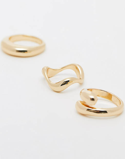 Melodramatisch zweep Gaan wandelen ASOS DESIGN - Set van 3 verschillende ringen met minimalistisch ontwerp in  goudkleur | ASOS