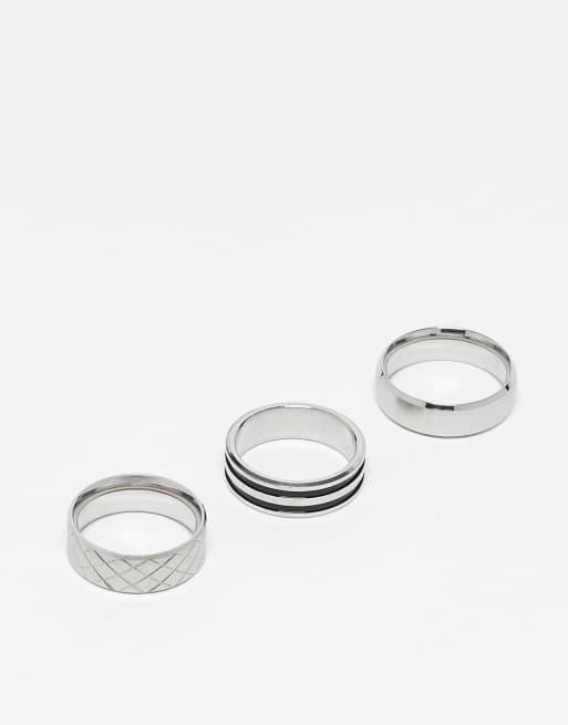 ASOS DESIGN - Set van 3 waterbestendige, brede ringen van roestvrij staal in zilverkleur