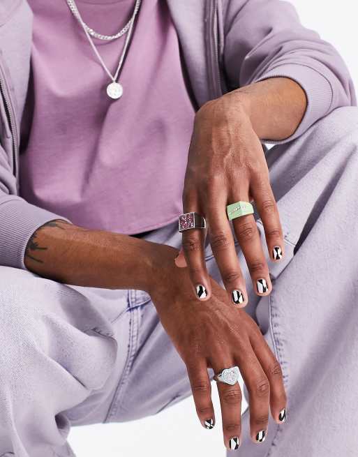 ASOS DESIGN - Set van 3 zegelringen met gekleurde juweel en kristallen