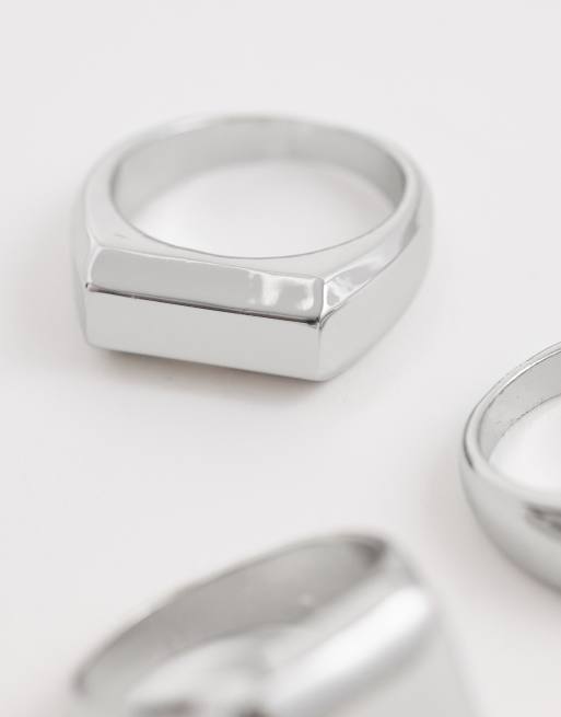 ASOS DESIGN - Set van 3 zegelringen met platte bovenkant in zilver, 2 van 3