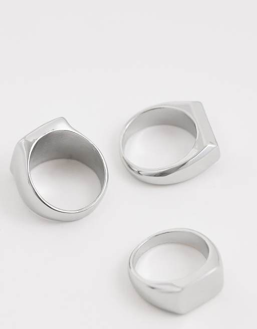 ASOS DESIGN - Set van 3 zegelringen met platte bovenkant in zilver, 3 van 3