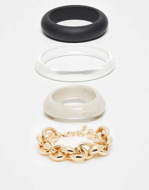 ASOS DESIGN - Set van 4 armbanden van hars en met schakels in zwart en wit
