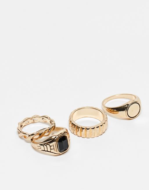ASOS DESIGN - Set van 4 band- en zegelringen in goudkleur