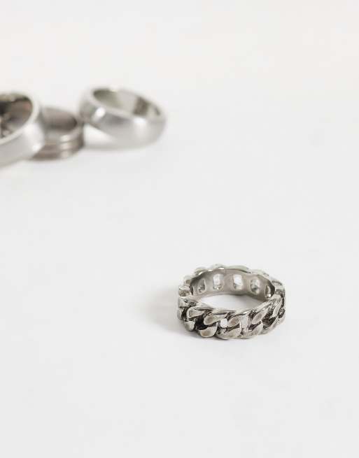 ASOS DESIGN set van 4 chain- en gegraveerde rijringen in zilver, 3 van 3