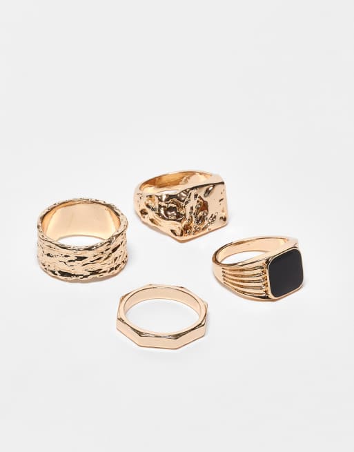 ASOS DESIGN - Set van 4 gesmolten zegelringen in goudkleur