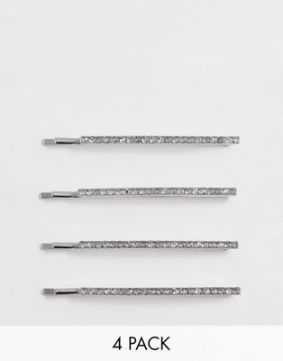 ASOS DESIGN - Set van 4 haarclips met kristallen in zilverkleur
