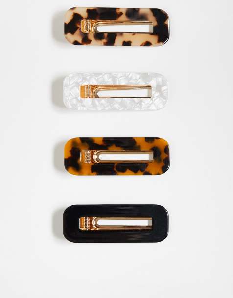 ASOS DESIGN - Set van 4 haarspelden in tortoise en zwart - view 1