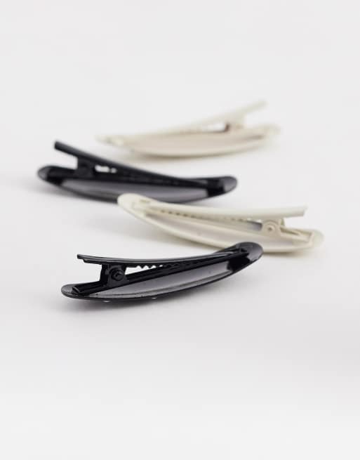 ASOS DESIGN - Set van 4 haarspeldjes met stippen in zwart en wit, 2 van 3