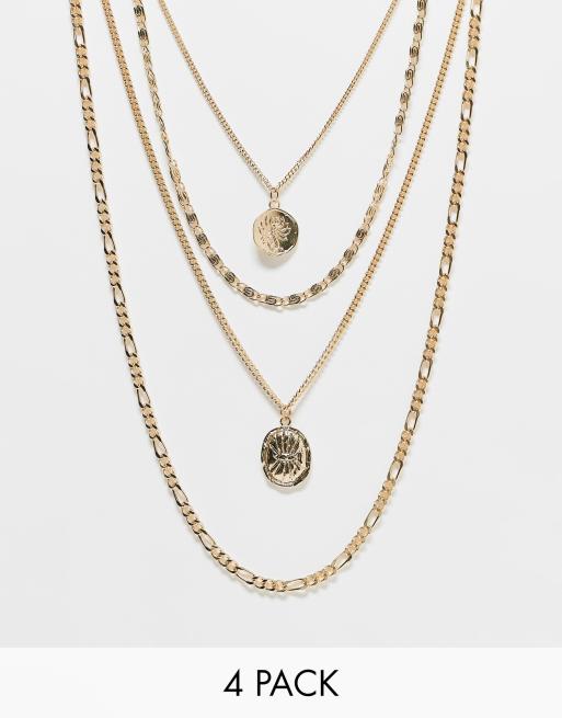 ASOS DESIGN - Set van 4 kettingen met hangers in goudkleur